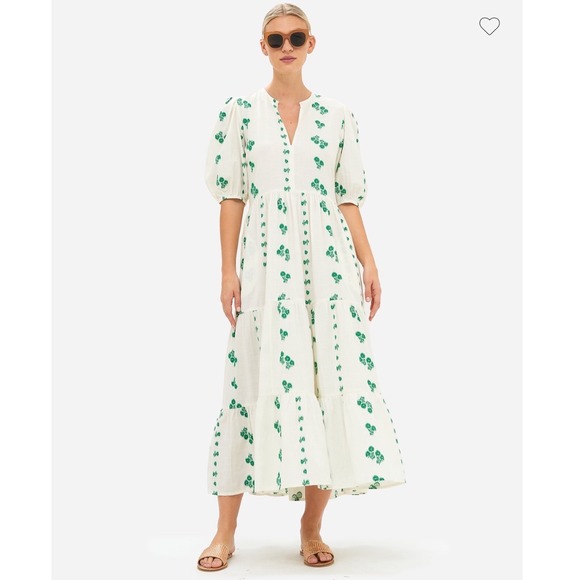 Oliphant Dresses & Skirts - Oliphant Cotton Puff-Sleeve Tiered Maxi Dress Green Wicklow Size Small